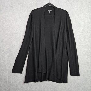 Eileen Fisher Black Woven Long Open Front Cardigan Size M